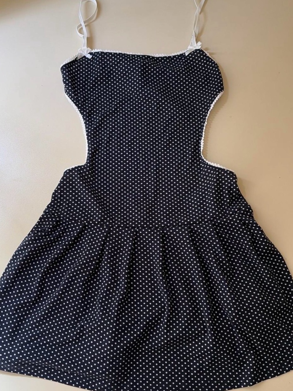 Edikted Black Polka Dot Cutout Mini Dress with White Trim